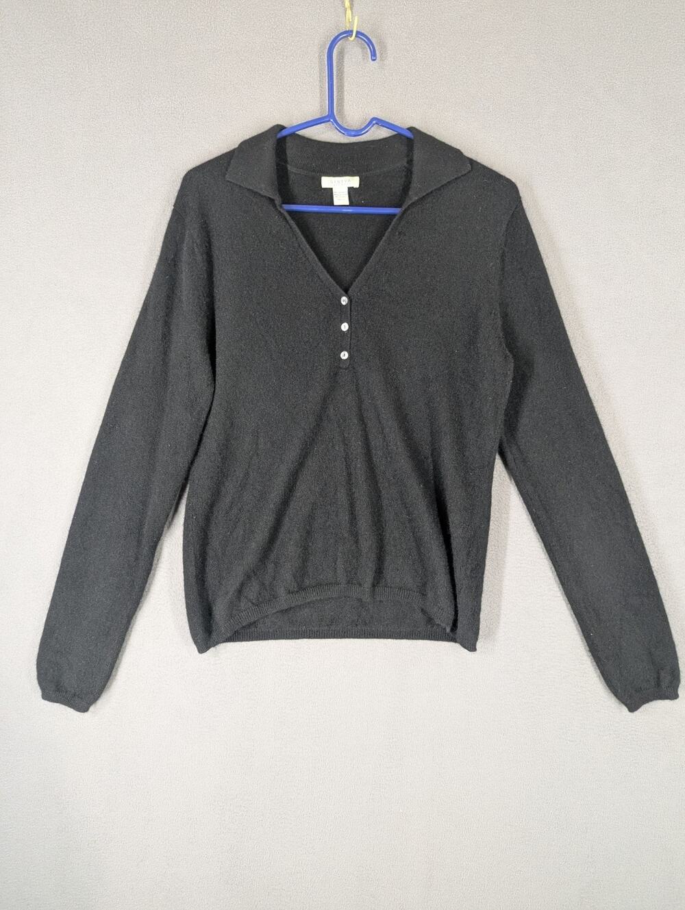 Geneva 100% Cashmere Black V-neck Sweater Large Henley